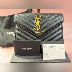 YSL Monogram Small wallet on chain in grained leather